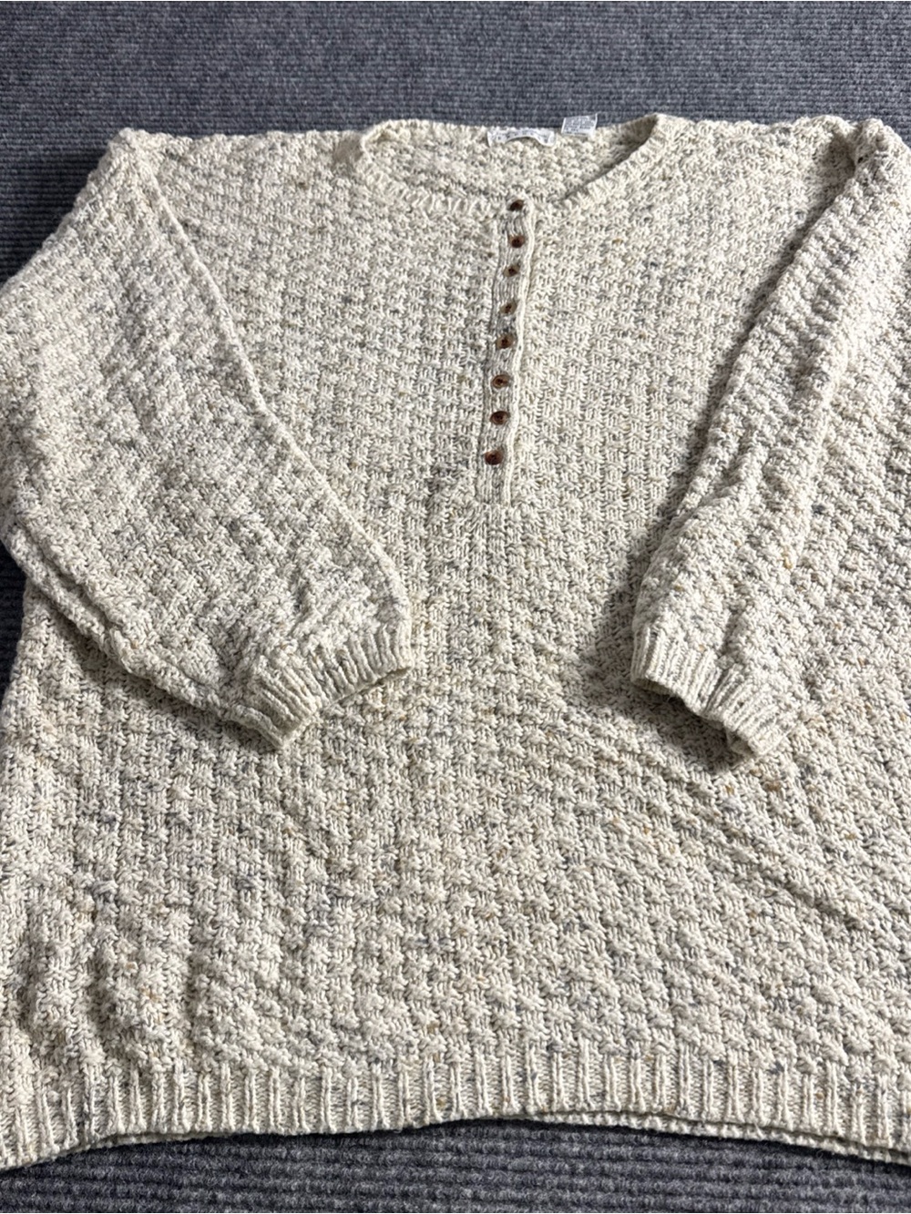Vtg Express Campagnie Internationale Sweater Henley Fisherman Knit Sz L Cream